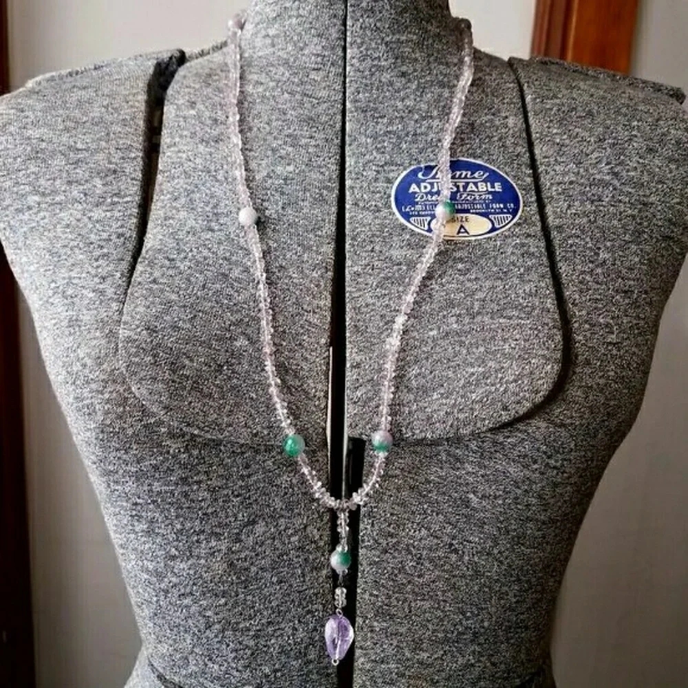 Amethyst necklace long gem strand bead beaded gemstone handmade gem